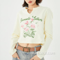 Fashion Vintage Alphabet Plant Floral Short Top